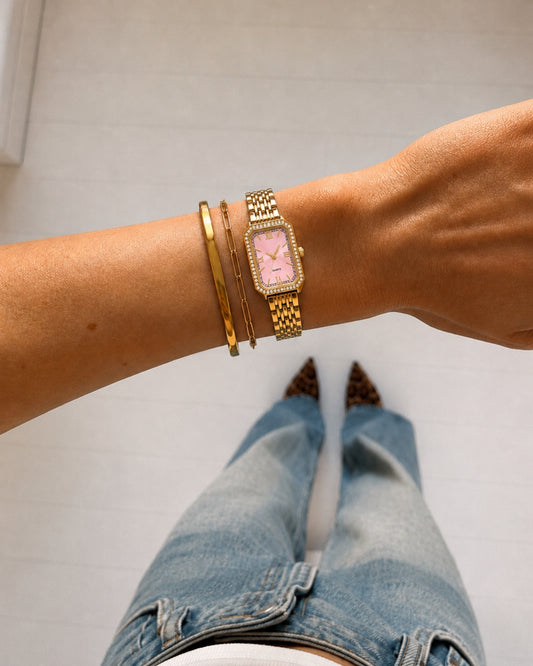 Aven Horloge - Goud / Roze