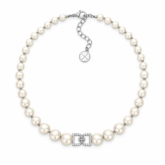 DD Parel Choker met Diamanten - Zilver